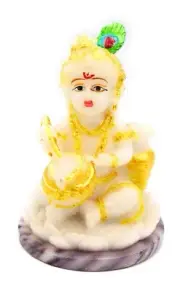 Lord Krishna Idol with Statue God Makhan Chor, Bal Gopal Handicraft Spiritual Sh