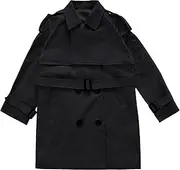 [amropi] Girls' Long Sleeve Trench Coat with Belt Plain Wind Jacket Parka for 4-15 Years Old