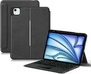 Backlit Keyboard for iPad Air 11 (2025) 11-inch (M3), Leather Case with Pencil Holder, Magnetic Detachable Removable Wireless Bluetooth Touchpad Trackpad Keyboard (Black)