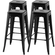 Gymax Bar Stool Square Seat Metal Frame Black Stackable Backless Footrest (4Set)