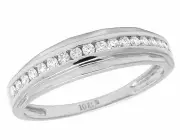 Men's 10K White Gold Real Diamond Channel One Row Wedding Band Ring 1/2 CT 5MM