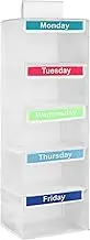 Weekly Clothes Organizer for Kids Hanging Closet Organizer Day of Week Clothes Organizer Polyester Weekly Shelf Versatile Kids Weekly Clothes Organizer for Hats T-Shirts Bags Towels (White)