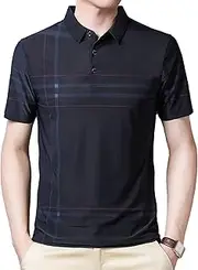 [PHJTOMK] Mens Dry Performance Golf Shirts Athletic Collared Shirt Geometry Striped Print Moisture Wicking Polo Shirts, Blue 1, Large