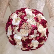 Romantic Rhinestone Rose Ribbon Hand-held Flower Eternal Wedding Chapel Bouquet