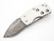 G. Sakai Seki Japan Paw Print Damascus Skull Money Clip Folding Pocket Knife