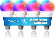 meross Smart Light Bulb, Smart WiFi LED Bulbs Compatible with Apple HomeKit Siri, Alexa, Google Assistant and SmartThings, Dimmable E27 Multicolor 2700K-6500K RGBCW, 810 Lumens 60W Equivalent, 4 Pack