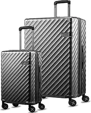 [LUGGEX] Luggage with Spinner Wheels, Polycarbonate Expandable Hard Shell Suitcase, Charcoal Metallic, 2-Piece Set(20/27), 2-piece Set(20/27) Polycarbonate Hardside Suitcase