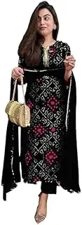 [Sambhav Quilt Hub] Women's Rayon Blend Straight Bandhej Printed Kurta with Pant & Dupatta
