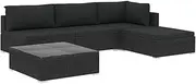 [vidaXL] Black Poly Rattan Garden Lounge Set - 5 Piece Outdoor Furniture Set with Cushions - Modular Design Corner and Middle Sofas, Footrest & Coffee Table