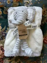 New Chick Pea Cream Ivory Baby Blanket Set Gray Ribbed Plush Elephant 30 x 36