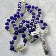 Royal Blue Faceted Glass Bead Rosary with St. Jude Medallions & Silver Crucifix