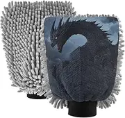 XYMZR Castle Dragon Scary Absorbent Microfiber Car Wash Mitt, Funny Cute Anime Scratch Free for Cars Cleaning, Home Cleaning Mitts, 2 Pack, 10.24” L x 7.09” W