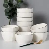 在飛比找蝦皮購物優惠-簡約純白方碗 湯碗 飯碗 麵碗 碗盤套組 陶瓷碗盤 可微波碗
