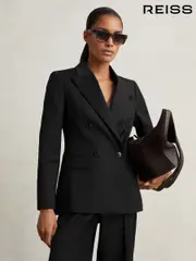 Reiss Black Haisley Wool Blend Double Breasted Suit Blazer (F96464) | $510