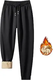 [JiangWu] Women's Warm Sherpa Lined Baggy Sweatpants High Waisted Athletic Jogger Fleece Pants