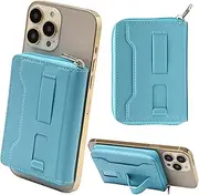 pitang(ピタング) Pitan Magsafe Card Case, Wallet, Round Zipper, Smartphone Stand, Smartphone Grip Function, Card Storage, Blue