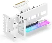 EZDIY-FAB Vertical PCIe 4.0 GPU Mount Bracket Graphic Card Holder with 5V 3 Pin ARGB LED Module, Video Card VGA Support Kit with PCIe 4.0 X16 Gen4 17cm/6.69in White Riser Cable 90 Degree Right Angle