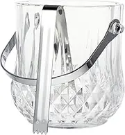 ELAYARD Transparent Glass Ice Bucket with Handle Storage Barrel for Parties Home Bar Hotel and Restaurant Includes Ice Tong for Convenient Use