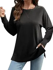 [Feiersi] Womens Sweatshirt Crewneck Long Sleeve Casual Shirts Side Split Tops Fall Fashion Pullover