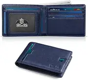 [Zitahli] Men's Wallets Slim Rfid Leather Bifold With Gift Box, Classic Blue, Minimalist