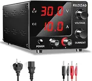 RUZIZAO DC Power Supply Variable 0~30V 0~10A, 3-Digits LED Display Current and Voltage Adjustable 150W Fixed with Encoder DC Bench Power Supply 15V 10A/30V 5A,Electroplating DIY etc DC Power Supply