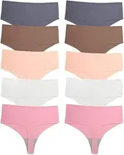 [OFFSUM] Women's Thong Panties - 10Pcs/Set Soft Seamless High Waisted Solid Color Large Size Underwear Ice Silk Traceless Summer Ultra Thin Underpant