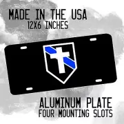 Thin Blue Line Law Enforcement Religious Emblems Cross Aluminum License Plate