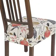 SearchI Stretch Dining Chair Seat Covers Set of 6, Soft Removable Washable Seat Covers for Dining Chairs, Dining Room Seat Cover Protector (Rear-Covered, Orange Flowers)