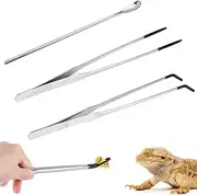 3pcs Reptile Feeding Tongs, Reptile Feeding Tweezers with Rubber Tip Straight Clip Curved Clip Spoon Long Aquarium Tweezer for Terrarium Lizard Spider Snake Tank Accessories for Reptile Lovers