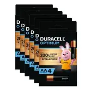 6x 4pc Duracell Optimum Alkaline AA Size Battery Pack Single Use Batteries
