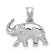 14K White Gold 3D Polished Elephant Pendant
