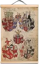 Bavarian Court Knight's Order Wall Art Posters and Prints Wall Hanging Flag Vintage Knights Templar Canvas Art Scroll Painting with Solid Wood Axis for Home Decor 7