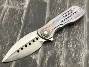 TwoSun Folding Knife 14C28N Blade Titanium HandleCamping Pocket Knife TS440-Blue
