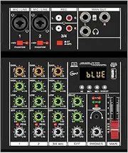 CoudarTitie Studio Audio Mixing, 4 Channels, 48V Power, RCA Reverberation, Professional Controller for Karaoke Recording DJ, black