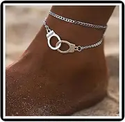 [Dishowme] Handcuffs Letter Anklet Boho Layered Freedom Anklet Lariat Annulus Summer Beach Barefoot Sandal Jewellery for Women