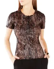 NEW BCBGMAXAZRIA TULUM SHORTSLEEVES COATED FAUX FUR TOP TQZ1Q422/S543A Sz S