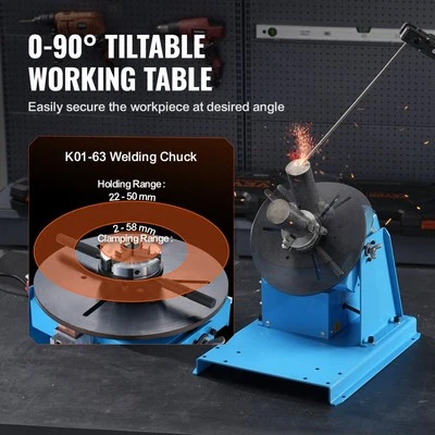 Rotary Welding Positioner 10KG 0-90 Degree Turntable 3 Jaw Chuck 20W Portable