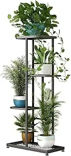 TOMVAES 4 Tier 5 Potted Black Metal Plant Stand Indoor Outdoor Multiple Flower Pot Holder Shelf Stander Plant Holder Storage Rack for Indoor Outdoor Garden Greenhouse Patio