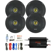 4x 6.5" 300W Kicker Coaxial Car Speakers, 4 Channel Bluetooth Amplifier and Kit