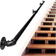 Black Industrial Metal Pipe Stair Handrail for Elderly Kids 1ft/30cm Indoor and Outdoor Use Attic Deck Loft Corridor Steps Hand Rail Banister