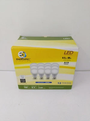 Energetic LED Light Bulbs, 60W Equivalent, 5000K Daylight, A19, E26 Base, 12 Pac