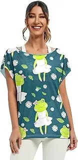 [RPLIFE] Cute Frogs Ballerinas Green Batwing Shirts Top Loose Sleeves, S-XXL Flowy Tops for Women