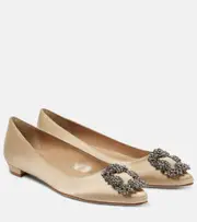 [Manolo Blahnik] Manolo Blahnik Hangisiflat 70 embellished satin ballet flats AU 4 beige