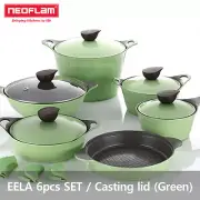 Neoflam EELA aluminum 6 pcs Chef Stockpot & Wok & Multigrill Premium Set -Green