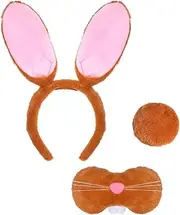 Easter Bunny Costume Set for Women Girls Plush Bunny Ears Headband Rabbit Ear Headband Tail Nose Set for Adult Girls Boys Halloween Cosplay Costume Accessories (Bunny Headband Nose Tail Set 2)