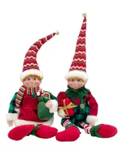 bulk 6 Xmas Mr Mrs Elf Shelf Dolls W Dangling Legs 2 Assort Christmas 10x52cm