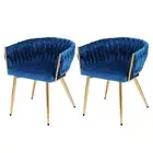 1 Set of 2 Dining Chairs Velvet Weaving Armchair Blue -BLX2