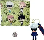 HJYZY Satoru Go-jo Bifold Wallet Anime Jewelry Set Jujutsu K. Keychains Cosplay Accessory with Stickers 12 Pcs, Yellow, Fashion