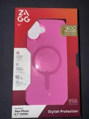 ZAGG Milan Snap Case for iPhone 16 Plus – Pink Glitter MagSafe Compatible 13f...