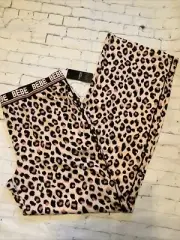 Bebe Sleepwear Pants Women L Pink Pajama Lounge Leopard Print Logo Waistband